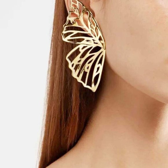 Butterfly Golden Big Earrings - Picture 6 of 6